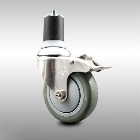 Service Caster 4 Inch 316SS Gray Poly Swivel 1-3/4 Inch Expanding Stem Caster Lock Brake SCC SCC-SS316TTLEX20S414-PPUB-134